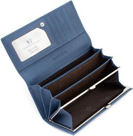 Женский длинный кошелек голубого цвета из натуральной кожи с клапаном на кнопке ST Leather (15816)