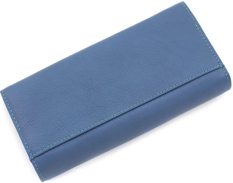 Жіночий довгий гаманець блакитного кольору з натуральної шкіри з клапаном на кнопці ST Leather (15816)