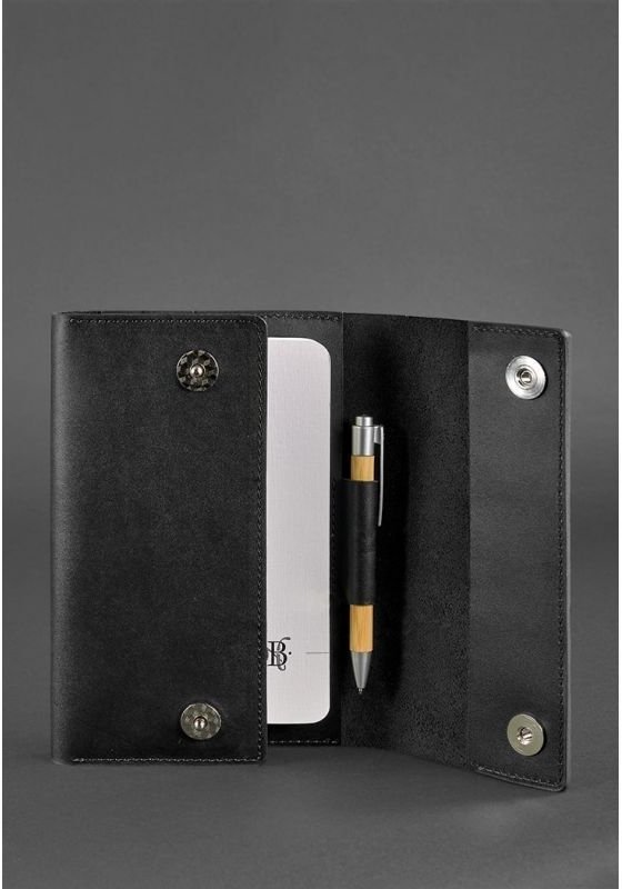 Кожаный блокнот (Софт-бук) черного цвета с ручкой в комплекте BlankNote (21979)