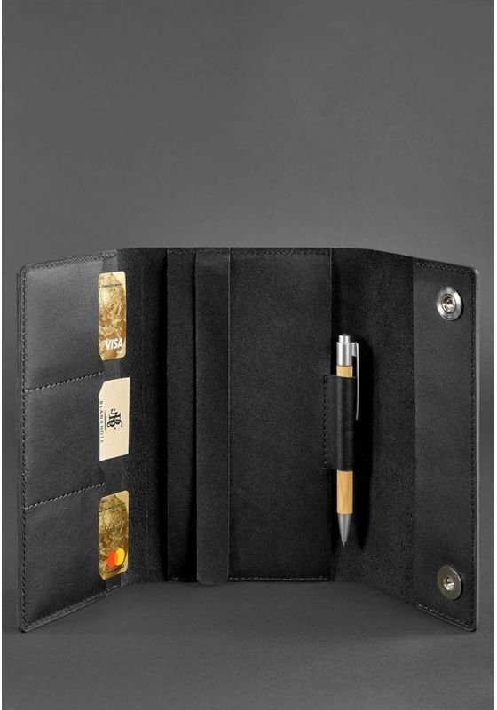 Кожаный блокнот (Софт-бук) черного цвета с ручкой в комплекте BlankNote (21979)