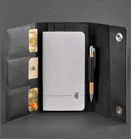 Кожаный блокнот (Софт-бук) черного цвета с ручкой в комплекте BlankNote (21979)