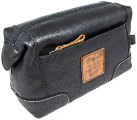 Мужской несессер из кожи на молнии с ручкой для носки Ashwood 94114 черного цвета