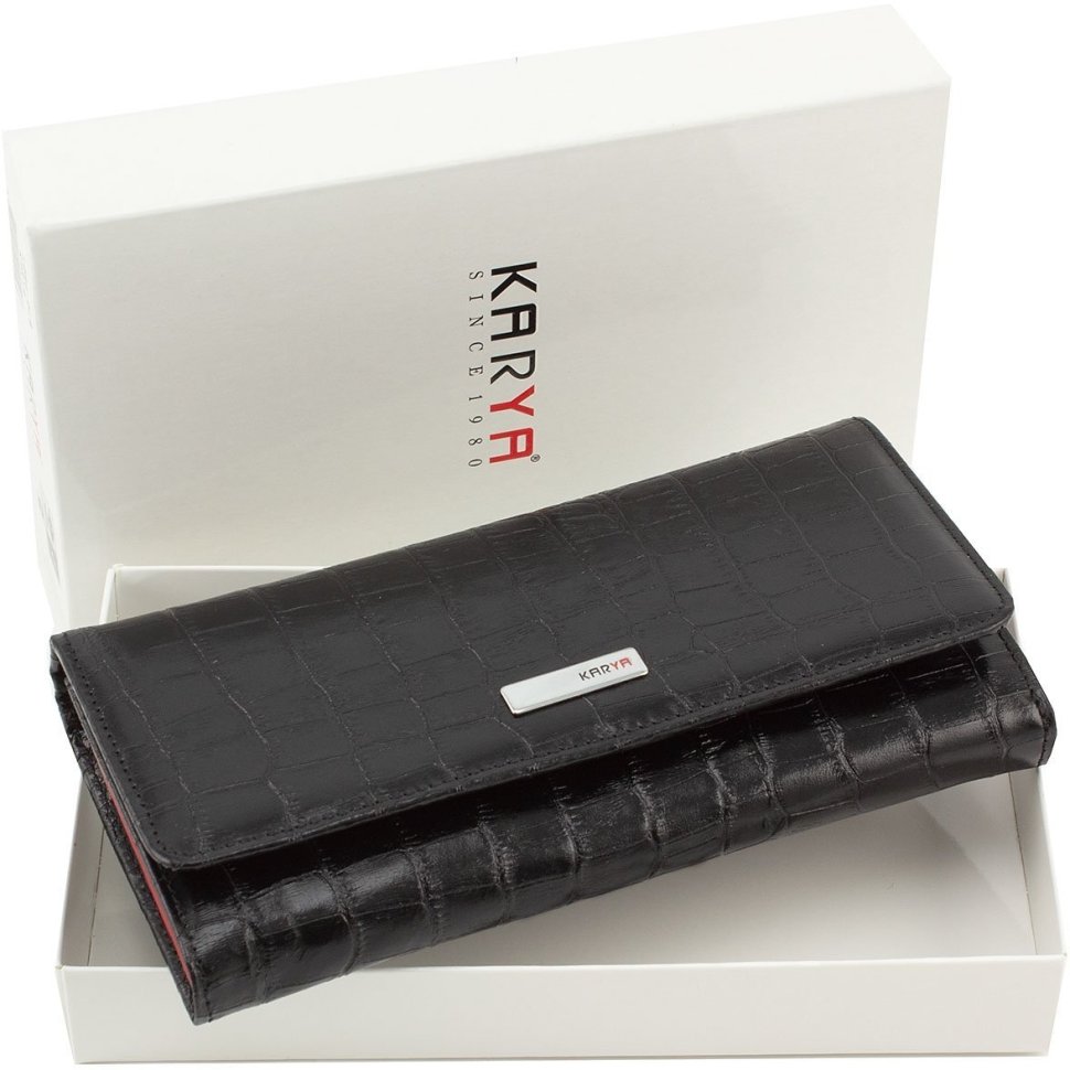 Чорно-червоний гаманець з натуральної шкіри з тисненням під крокодила KARYA (1094-53)