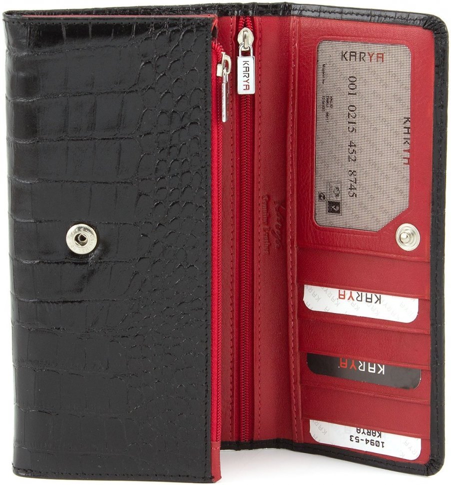 Чорно-червоний гаманець з натуральної шкіри з тисненням під крокодила KARYA (1094-53)