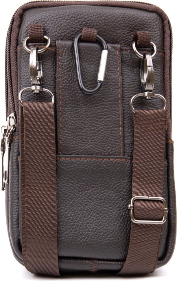 Коричневая кожаная мужская сумка на пояс с одним отделением Vintage (20451)