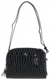 Женская кожаная сумка с фактурой под крокодила Ashwood C57 черного цвета 94214