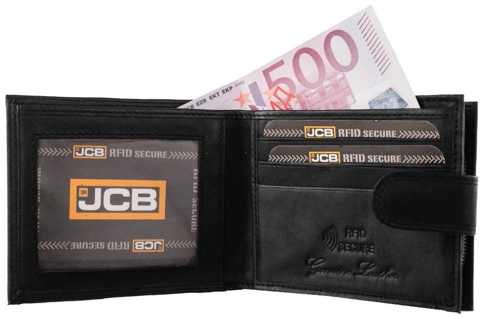 Шкіряний чоловічий гаманець на кнопці з RFID-захистом JCB NC45MN 94314 чорного кольору modnotak фото №3