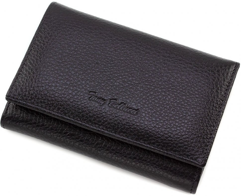 Жіночий чорний гаманець середнього розміру з натуральної шкіри Tony Bellucci (10746)