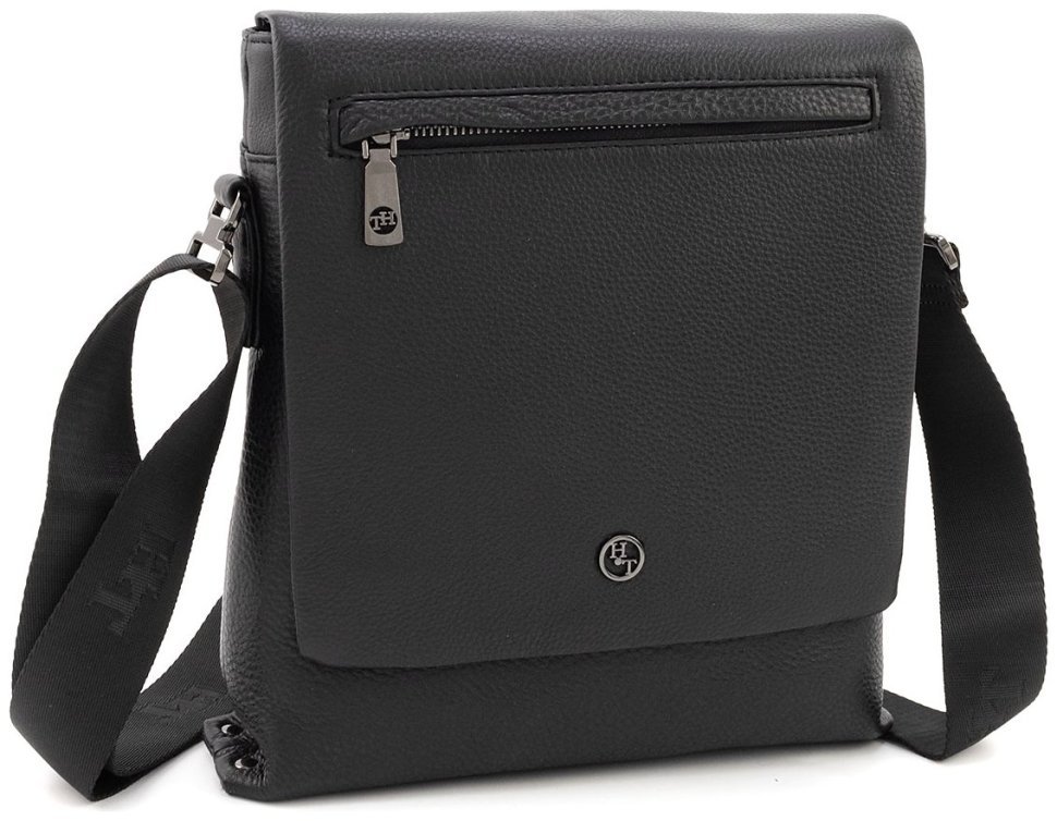 Мужская плечевая кожаная сумка черного цвета H.T Leather 94514 modnotak фото №1