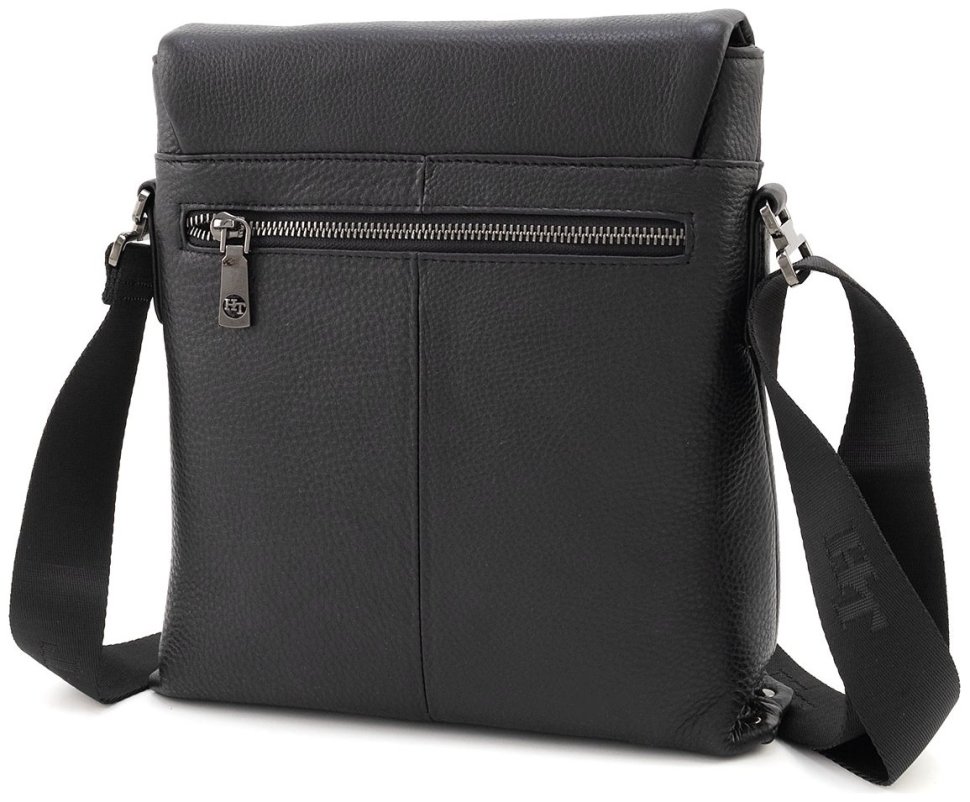 Мужская плечевая кожаная сумка черного цвета H.T Leather 94514 modnotak фото №2