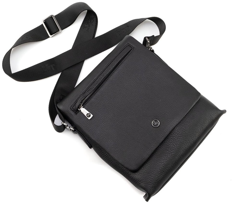 Мужская плечевая кожаная сумка черного цвета H.T Leather 94514 modnotak фото №5