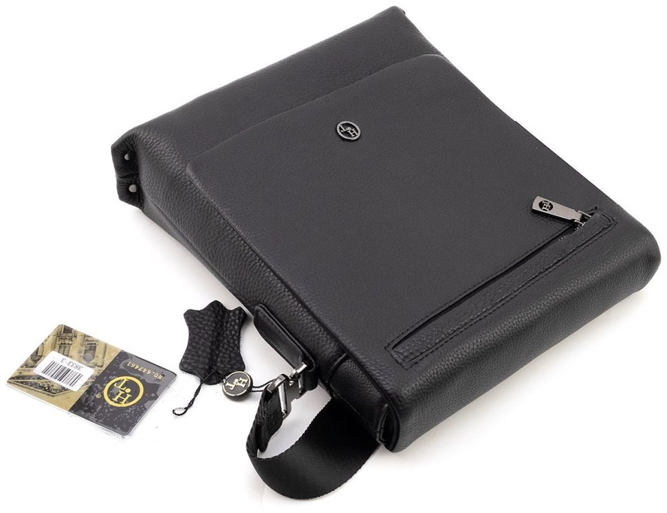 Мужская плечевая кожаная сумка черного цвета H.T Leather 94514 modnotak фото №6