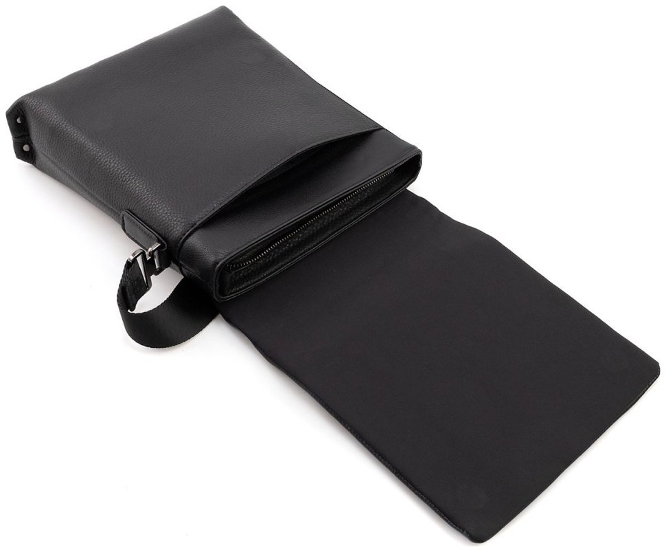 Мужская плечевая кожаная сумка черного цвета H.T Leather 94514 modnotak фото №7