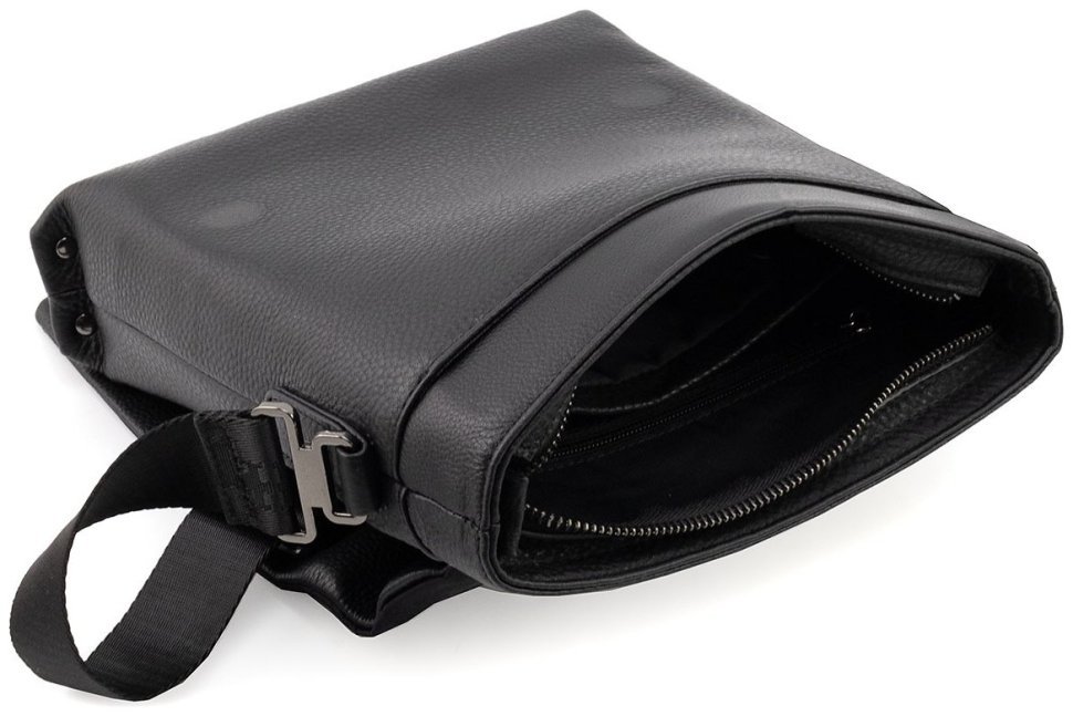 Мужская плечевая кожаная сумка черного цвета H.T Leather 94514 modnotak фото №8