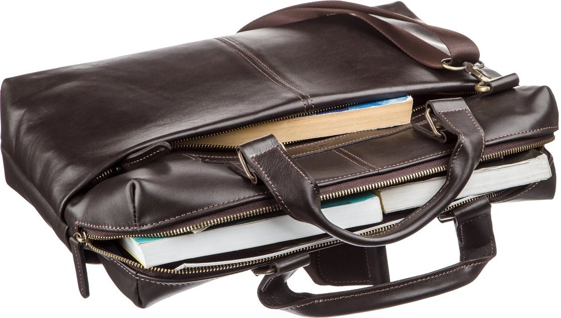 Темно-коричневая мужская сумка под ноутбук и документы из гладкой кожи SHVIGEL (11247)