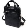 Кожаная вертикальная мужская сумка черного цвета с ручками KARYA (2420900) - 2