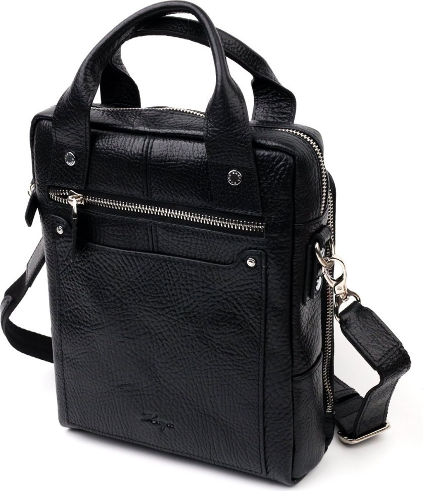 Кожаная вертикальная мужская сумка черного цвета с ручками KARYA (2420900)
