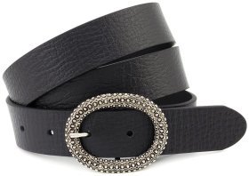 Женский ремень из итальянской кожи с красивой овальной пряжкой Gherardini 35310 черный