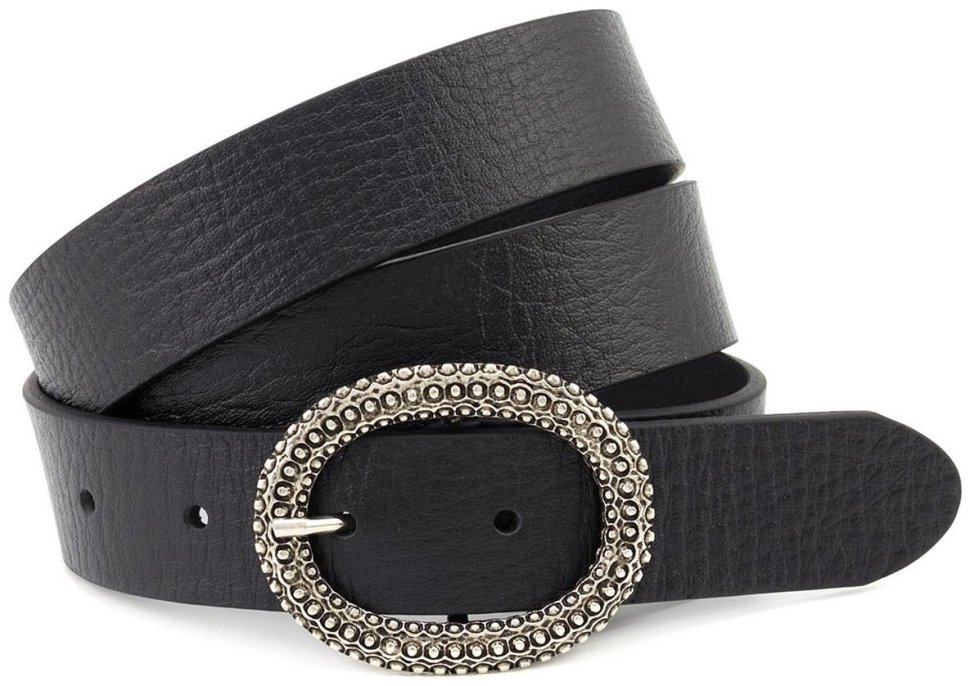 Женский ремень из итальянской кожи с красивой овальной пряжкой Gherardini 35310 черный modnotak фото №1