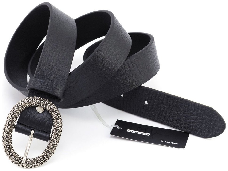 Женский ремень из итальянской кожи с красивой овальной пряжкой Gherardini 35310 черный modnotak фото №3