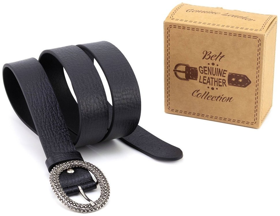 Женский ремень из итальянской кожи с красивой овальной пряжкой Gherardini 35310 черный modnotak фото №5