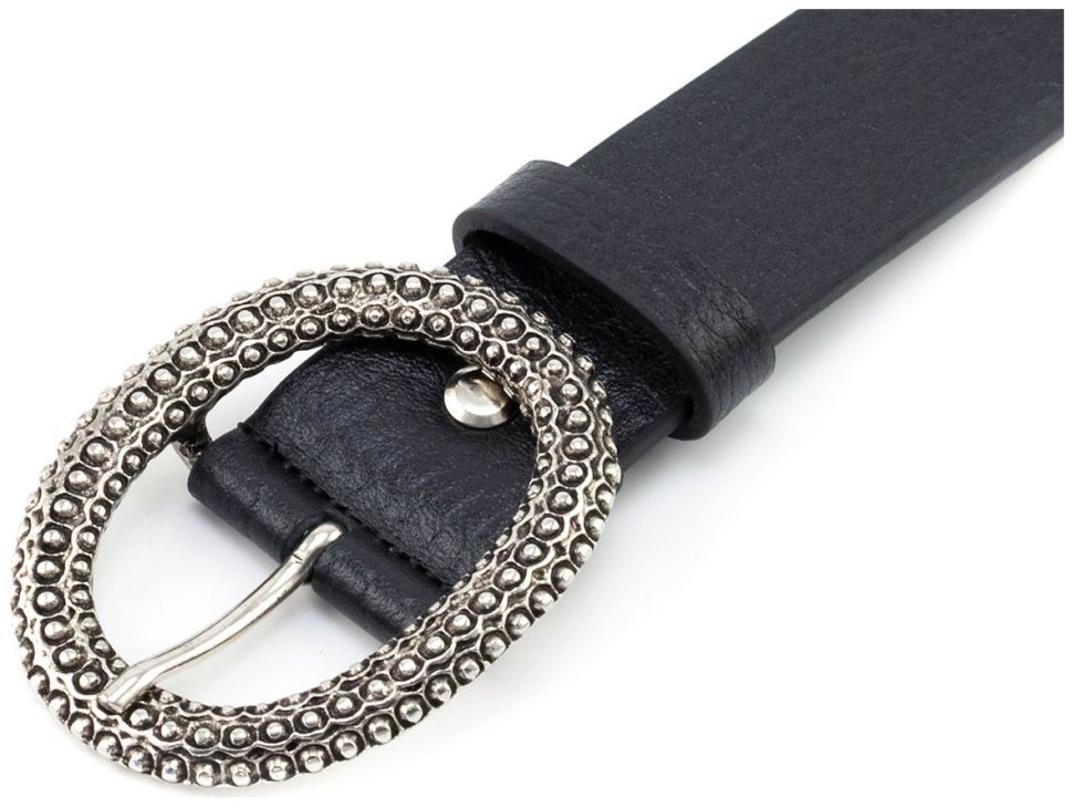 Женский ремень из итальянской кожи с красивой овальной пряжкой Gherardini 35310 черный modnotak фото №2