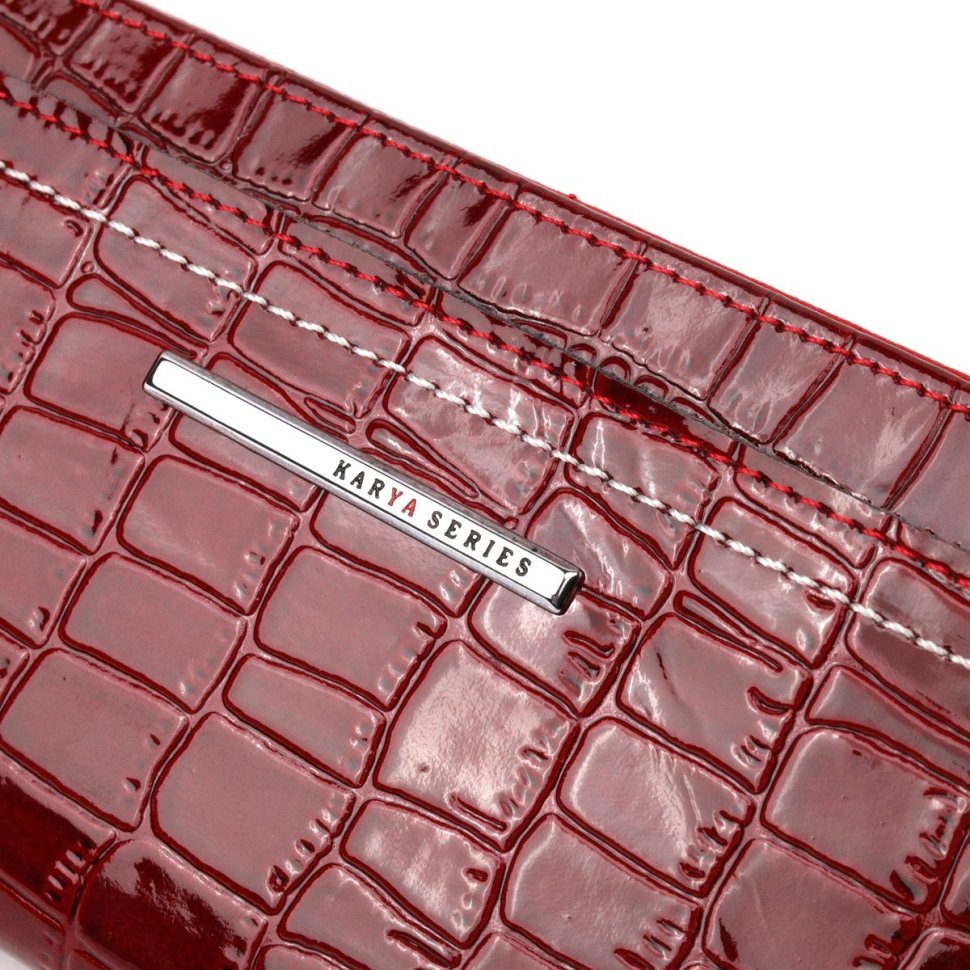 Бордовый женский горизонтальный кошелек из натуральной кожи под крокодила KARYA (2421100)
