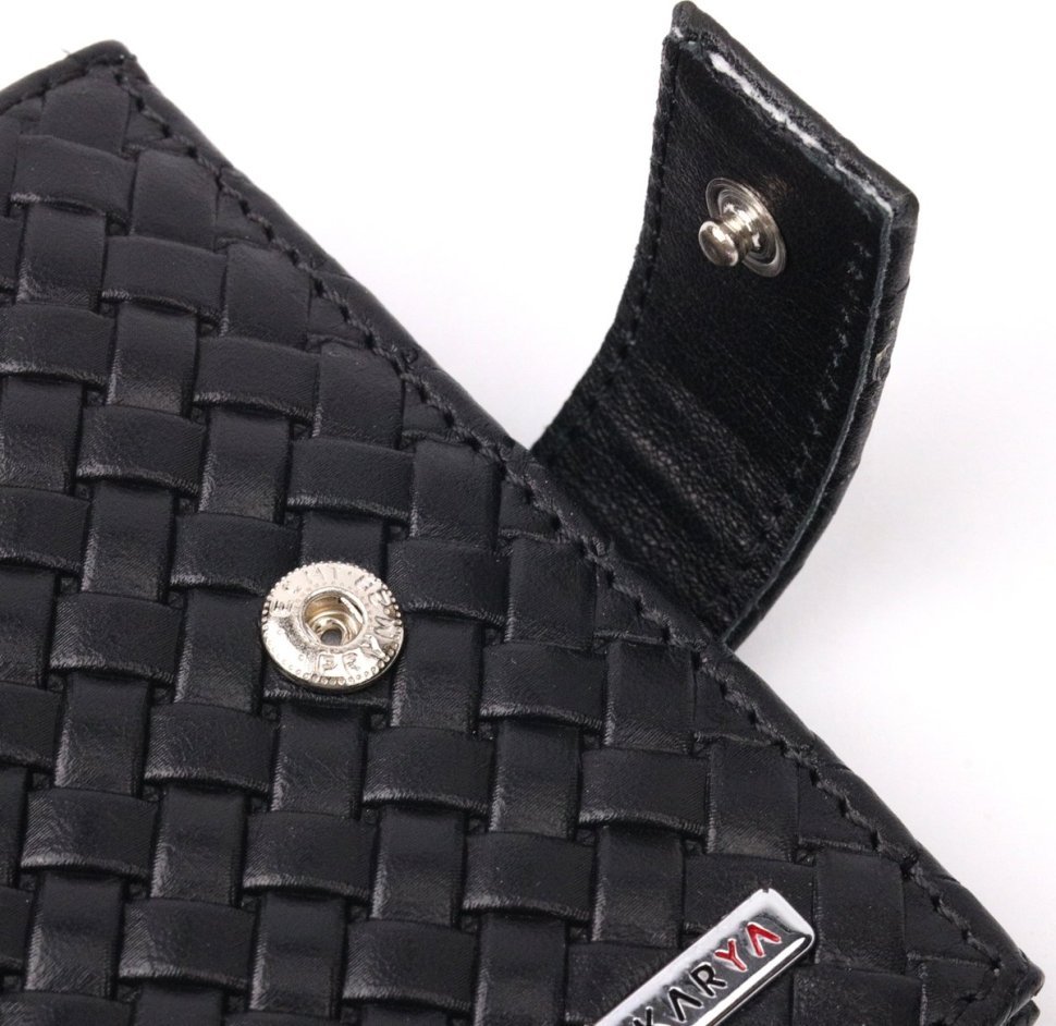 Черное мужское портмоне из натуральной кожи с эффектом под плетенку KARYA (2421200)