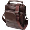 Зручна чоловіча сумка-барсетка із фактурної шкіри коричневого кольору Vintage 2421949 - 1