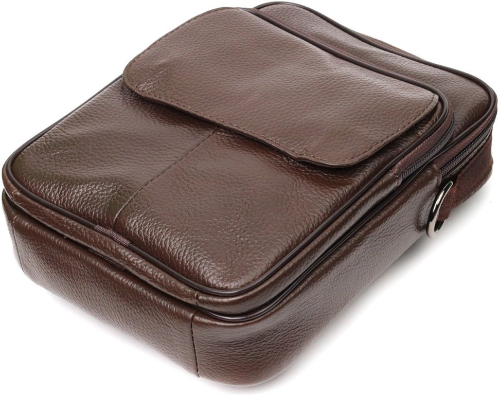 Удобная мужская сумка-барсетка из фактурной кожи коричневого цвета Vintage 2421949