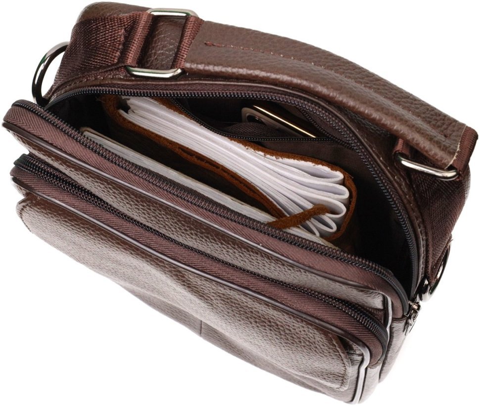 Зручна чоловіча сумка-барсетка із фактурної шкіри коричневого кольору Vintage 2421949