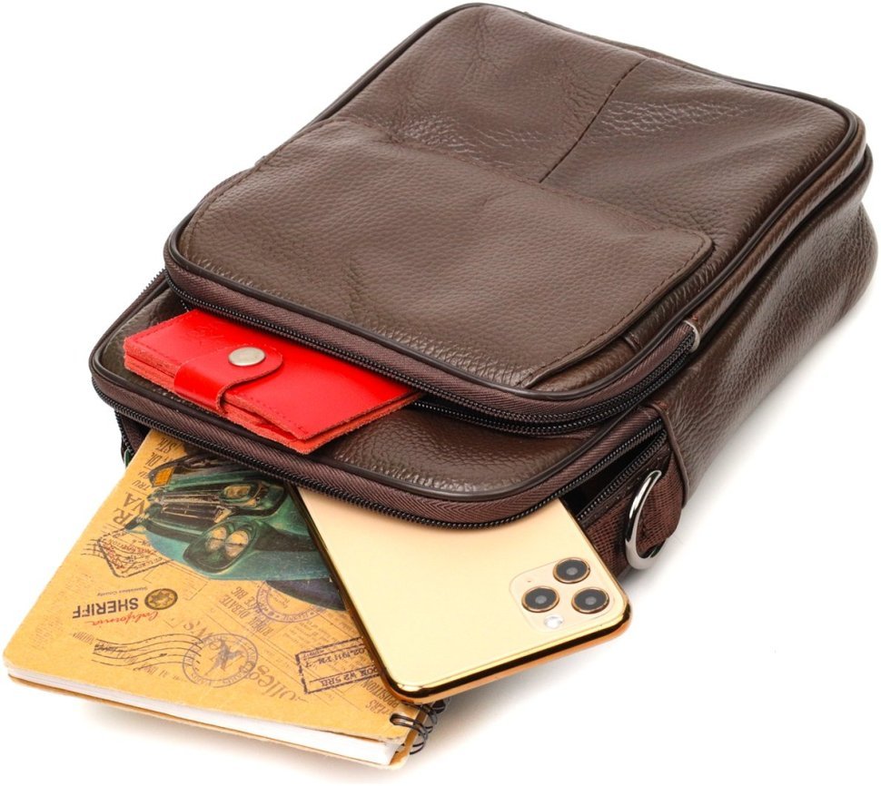 Удобная мужская сумка-барсетка из фактурной кожи коричневого цвета Vintage 2421949