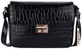 Повсякденна жіноча сумка з натуральної шкіри з тисненням під рептилію через плече Ashwood C50 чорного кольору 95414