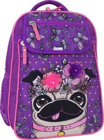 Текстильний шкільний рюкзак для дівчаток у фіолетовому кольорі з мопсом Bagland (55514)