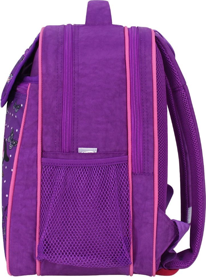 Текстильний шкільний рюкзак для дівчаток у фіолетовому кольорі з мопсом Bagland (55514)