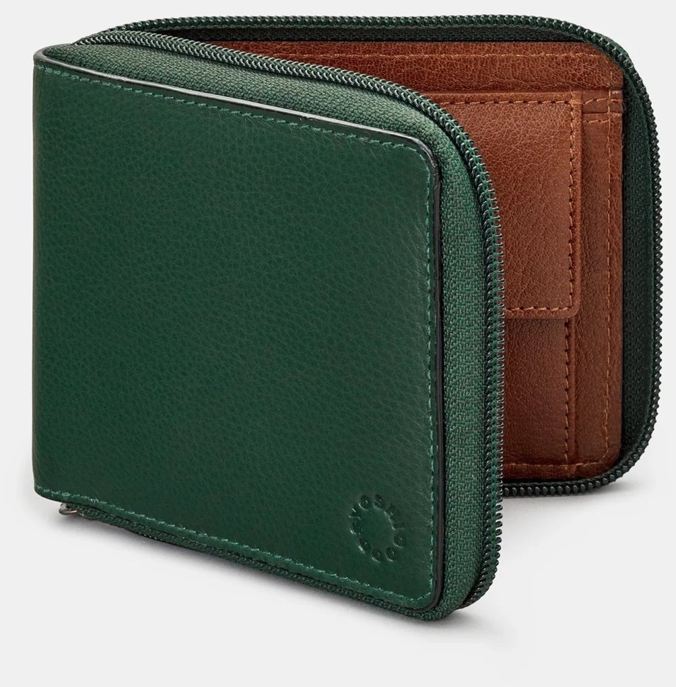 Компактный мужской кожаный кошелек на молнии с RFID-защитой Yoshi Y2046 зелено-коричневого цвета 95514 фото №1 Компактный мужской кожаный кошелек на молнии с RFID-защитой Yoshi Y2046 зелено-коричневого цвета 95514 modnotak фото №1
