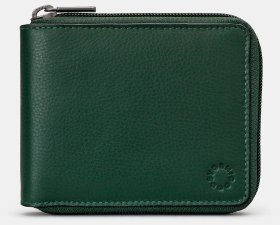 Компактний чоловічий шкіряний гаманець на блискавці із RFID-захистом Yoshi Y2046 зелено-коричневого кольору 95514