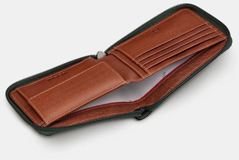 Компактный мужской кожаный кошелек на молнии с RFID-защитой Yoshi Y2046 зелено-коричневого цвета 95514 фото №4 Компактный мужской кожаный кошелек на молнии с RFID-защитой Yoshi Y2046 зелено-коричневого цвета 95514 modnotak фото №4
