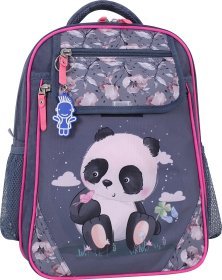 Сірий шкільний рюкзак для дівчаток із текстилю з пандою Bagland (55614)