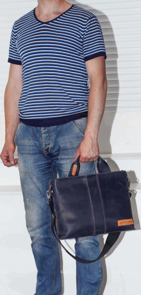 Сучасна чоловіча сумка синього кольору під формат А4 з ручками VATTO (11656)