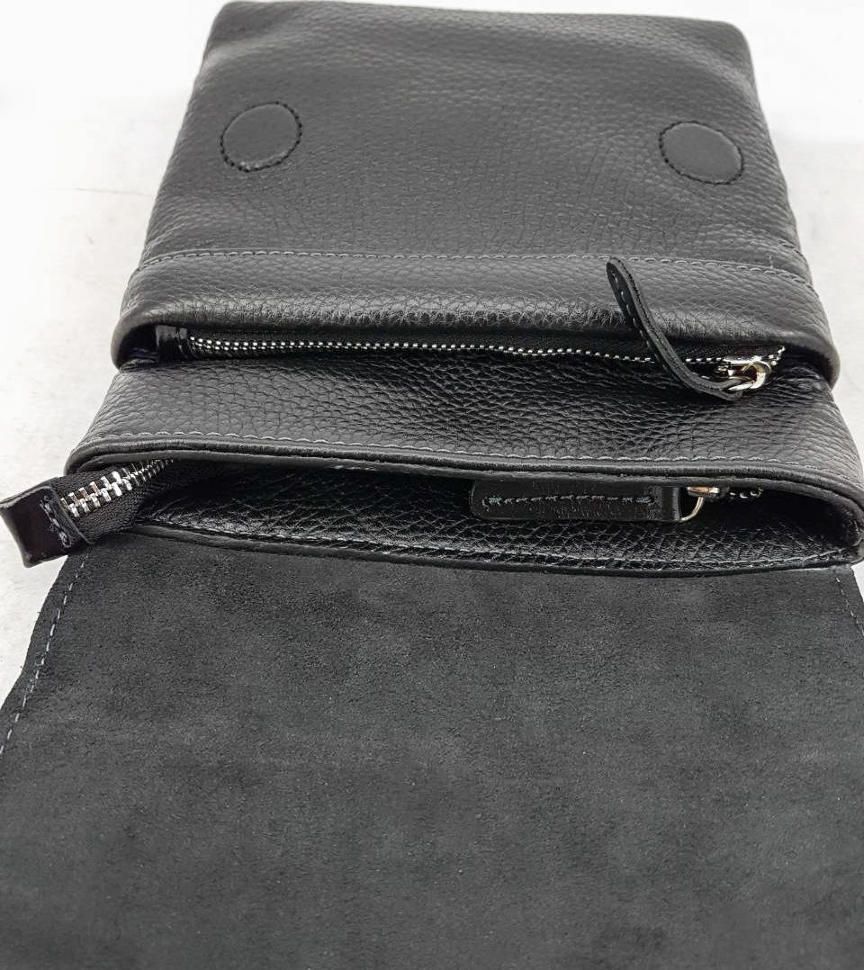 Наплечная сумка планшет черного цвета из двух видов кожи VATTO (11756)