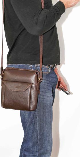 Мужская сумка из натуральной кожи коричневого цвета с плечевым ремнем VATTO (12055) - 2