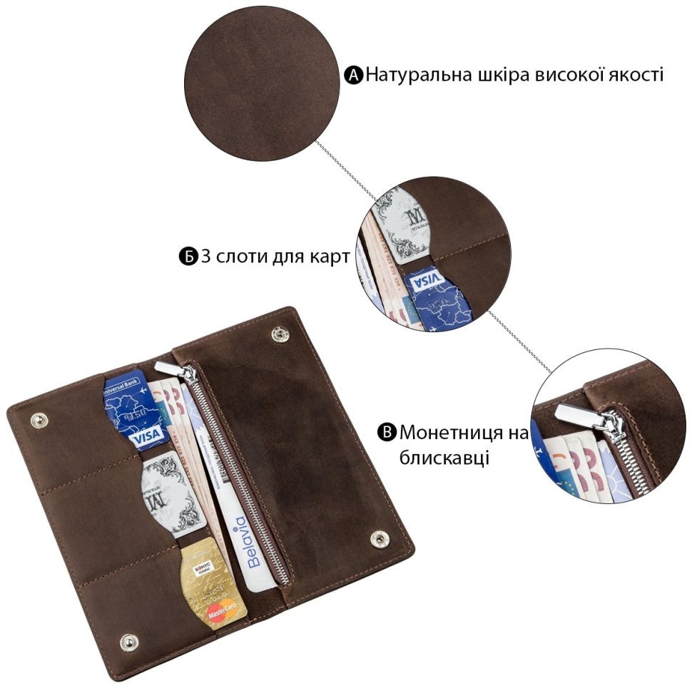 Вертикальний матовий купюрник коричневого кольору з натуральної шкіри SHVIGEL (2416198) modnotak фото №12