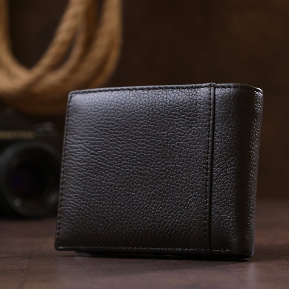 Темно-коричневое мужское портмоне из фактурной кожи без застежки Vintage (2420476)