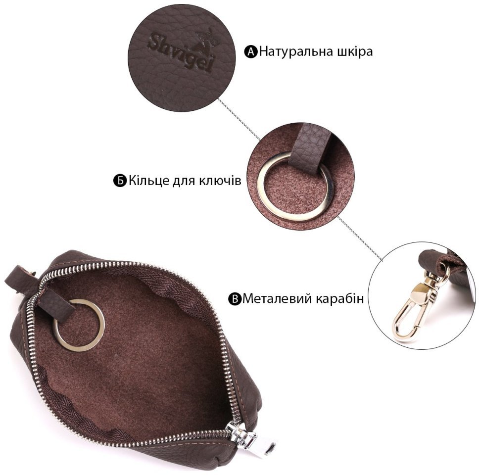Коричневая кожаная ключница на молниевой застежке Shvigel (2416545) modnotak фото №10