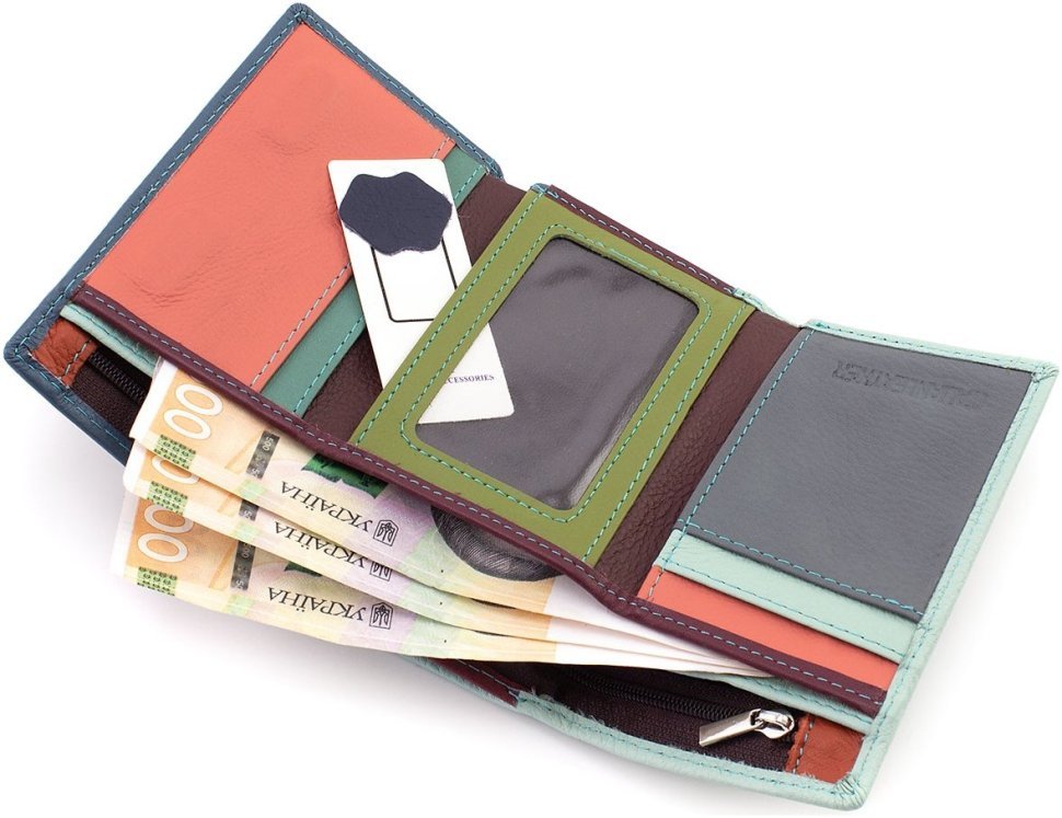 Різнобарвний жіночий гаманець компактного розміру з натуральної шкіри на магніті ST Leather 1767214