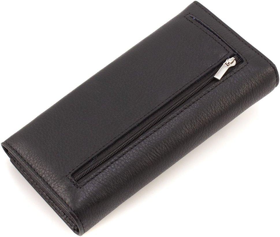 Чорний жіночий гаманець із натуральної зернистої шкіри з навісним клапаном ST Leather 1767414