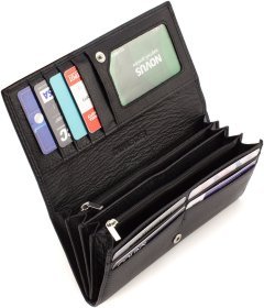 Черный женский кошелек из натуральной зернистой кожи с навесным клапаном ST Leather 1767414