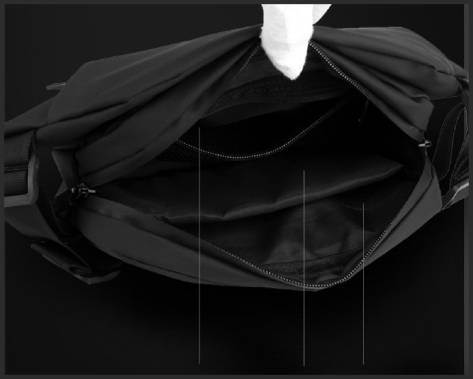 Мужская поясная сумка из черного текстиля на одну молнию Confident 77414