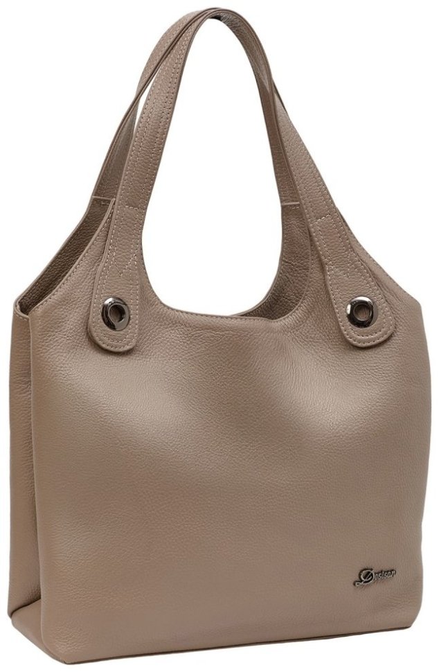 Деловая женская сумка из фактурной кожи под формат А4 Desisan 107514 тауп modnotak фото №2